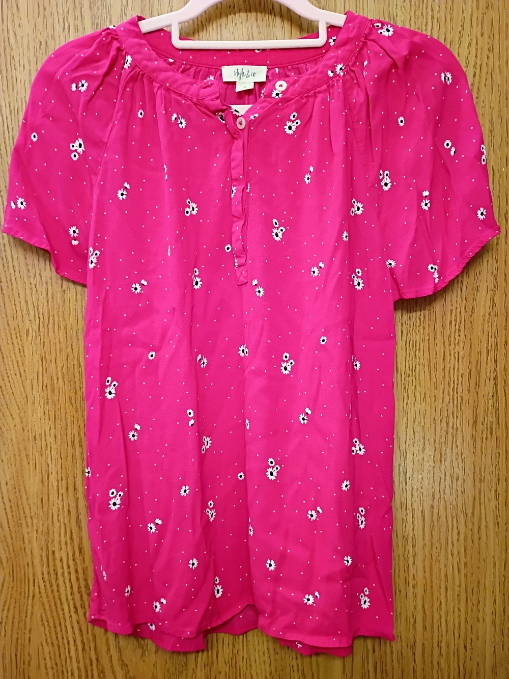 Style & Co. Hot Pink Floral Button-Front Top
